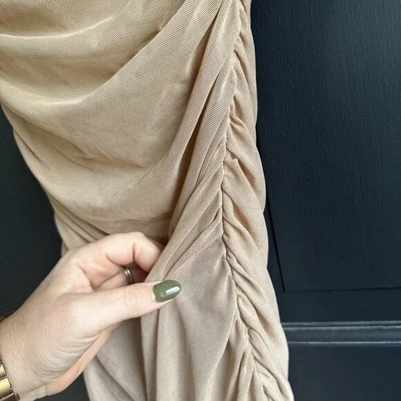 Princess Polly Nude tan Charvi Cap Sleeve Ruched Minidress Size 0 - Picture 6 of 10